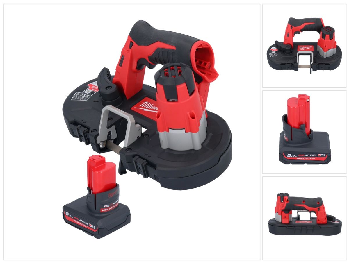 Milwaukee M12 BS-501 Akku Bandsäge 12 V 41 x 41 mm + 1x Akku 5,0 Ah - ohne Ladegerät