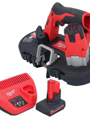 Sierra de cinta a batería Milwaukee M12 BS-501 12 V 41 x 41 mm + 1x batería 5,0 Ah + cargador