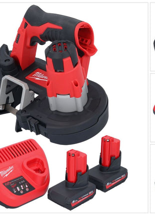 Scie à ruban à batterie Milwaukee M12 BS-502 12 V 41 x 41 mm + 2x batteries 5,0 Ah + chargeur