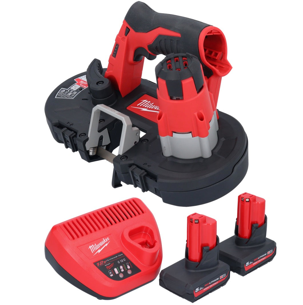 Scie à ruban à batterie Milwaukee M12 BS-502 12 V 41 x 41 mm + 2x batteries 5,0 Ah + chargeur