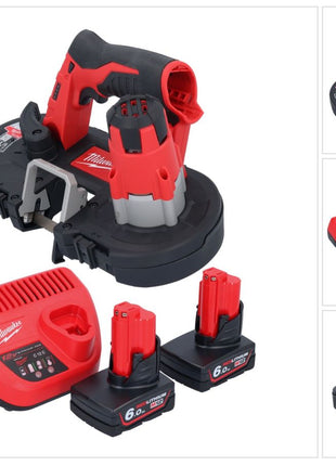 Sierra de cinta a batería Milwaukee M12 BS-602 12 V 41 x 41 mm + 2x baterías 6,0 Ah + cargador