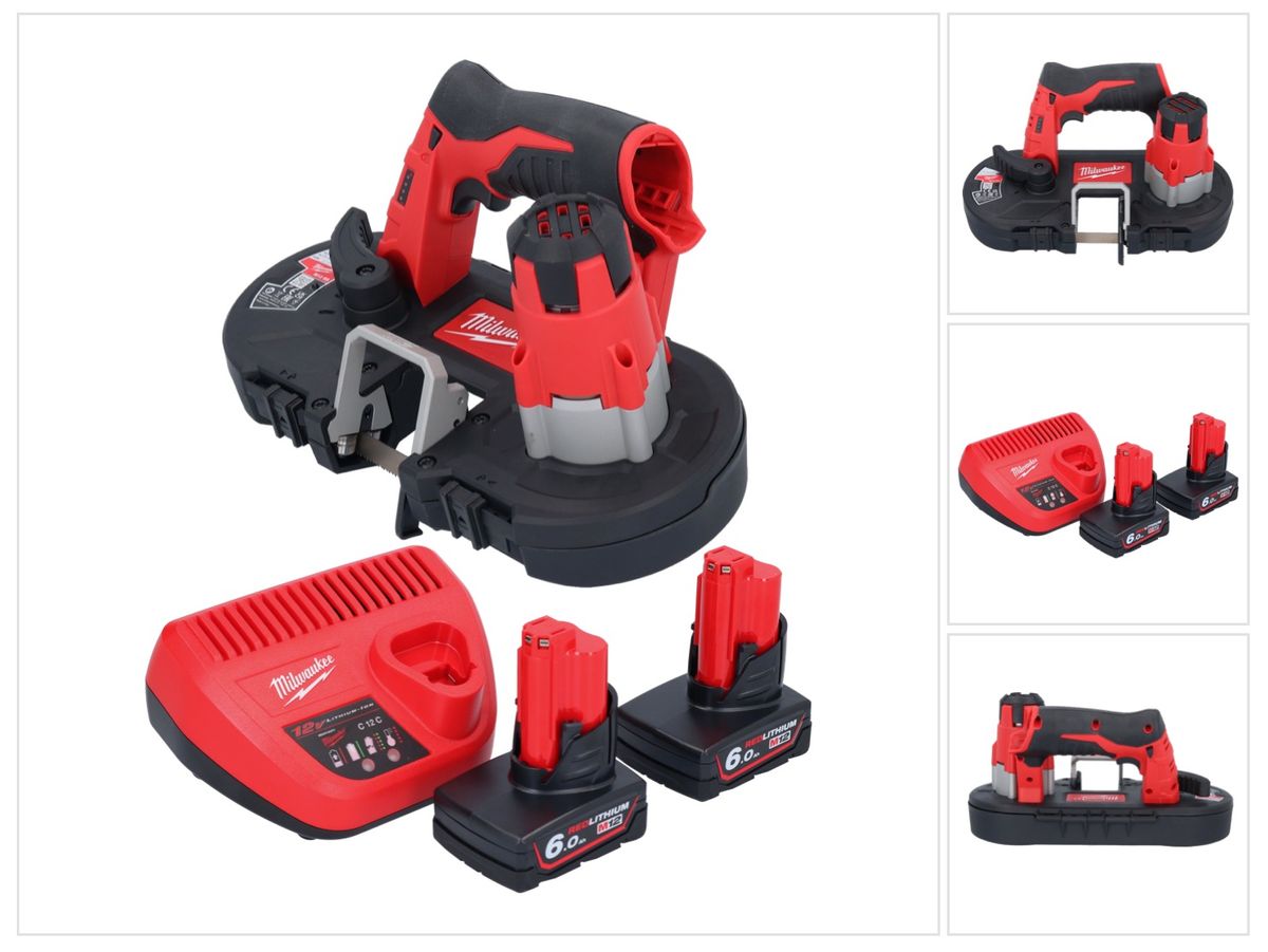 Scie à ruban à batterie Milwaukee M12 BS-602 12 V 41 x 41 mm + 2x batteries 6,0 Ah + chargeur