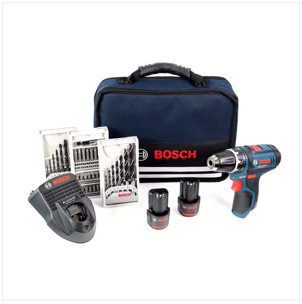 Bosch GSR 10,8-2-Li Professional Akku Bohrschrauber mit 2 x Akku 2,0 Ah, Ladegerät und 39 tlg. Zubehör in Tasche - Toolbrothers