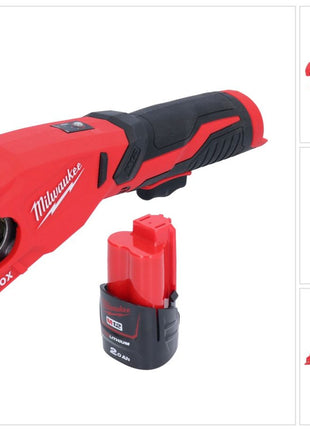 Coupe-tubes en acier inoxydable sur batterie Milwaukee M12 PCSS-201 12 V 12 - 28 mm + 1x batterie 2,0 Ah - sans chargeur