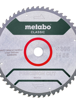 Metabo Precision Cut Wood - Classic Kreissägeblatt 305 x 30 mm Z56 ( 628064000 ) WZ 5° Neg