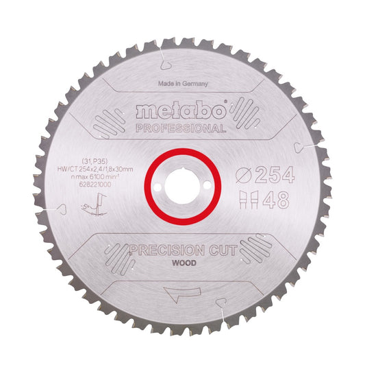 Metabo Precision Cut Wood - Professional Kreissägeblatt 254 x 30 mm Z48 ( 628221000 ) WZ 5° NEG