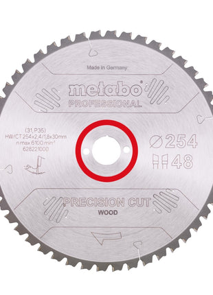 Metabo Precision Cut Wood - Lame de scie circulaire professionnelle 254 x 30 mm Z48 (628221000) WZ 5° NEG