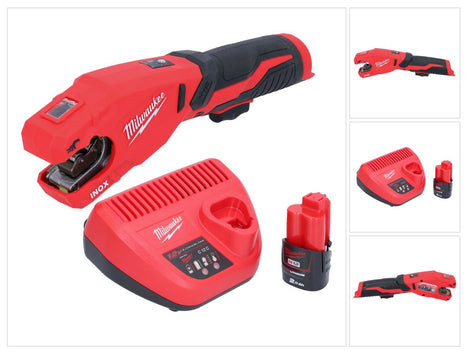 Coupe-tubes en acier inoxydable sur batterie Milwaukee M12 PCSS-201 12 V 12 - 28 mm + 1x batterie 2,0 Ah + chargeur