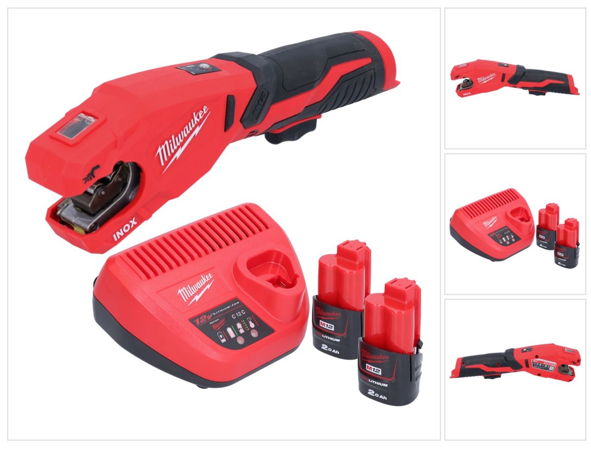 Milwaukee M12 PCSS-202 Akku Edelstahl Rohrabschneider 12 V 12 - 28 mm + 2x Akku 2,0 Ah + Ladegerät