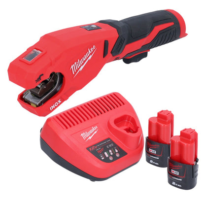 Milwaukee M12 PCSS-202 Akku Edelstahl Rohrabschneider 12 V 12 - 28 mm + 2x Akku 2,0 Ah + Ladegerät