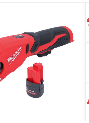 Coupe-tube inox sur batterie Milwaukee M12 PCSS-251 12 V 12 - 28 mm + batterie 2,5 Ah - sans chargeur