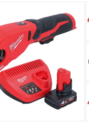 Milwaukee M12 PCSS-401 cortatubos de acero inoxidable a batería 12 V 12 - 28 mm + 1x batería 4,0 Ah + cargador