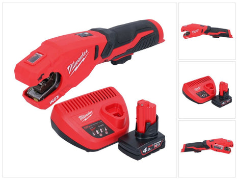 Coupe-tube en acier inoxydable sur batterie Milwaukee M12 PCSS-401 12 V 12 - 28 mm + 1x batterie 4,0 Ah + chargeur