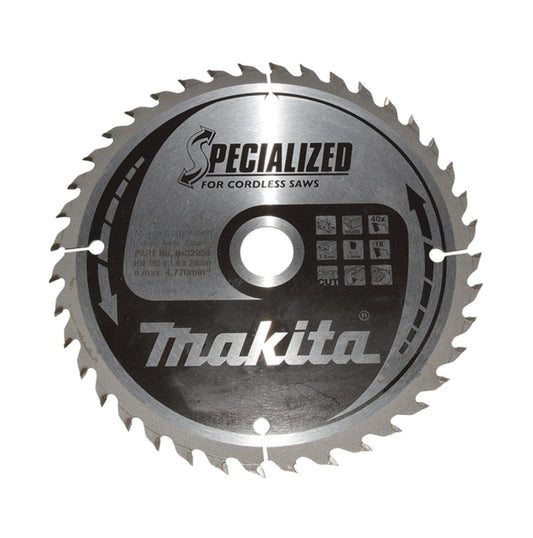 Makita CCF16540E Lame de scie SPECIALIZED 165 x 20 mm 40 dents pour le bois (B-32954)