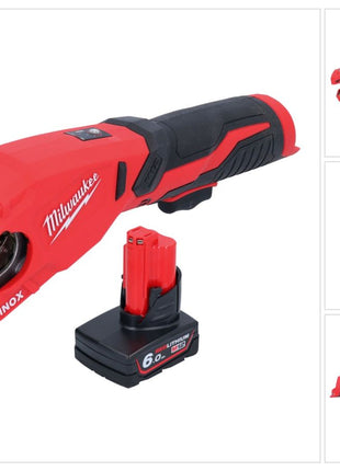 Milwaukee M12 PCSS-601 cortatubos de acero inoxidable a batería 12 V 12 - 28 mm + 1x batería 6,0 Ah - sin cargador