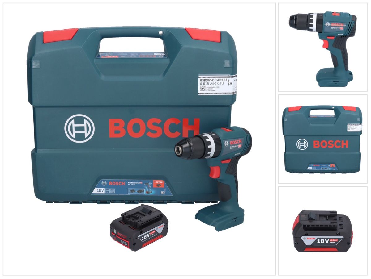 Bosch GSB 18V-45 Professional perceuse à percussion sans fil 18 V 45 Nm sans balais + 1x batterie 4,0 Ah + mallette en L - sans chargeur