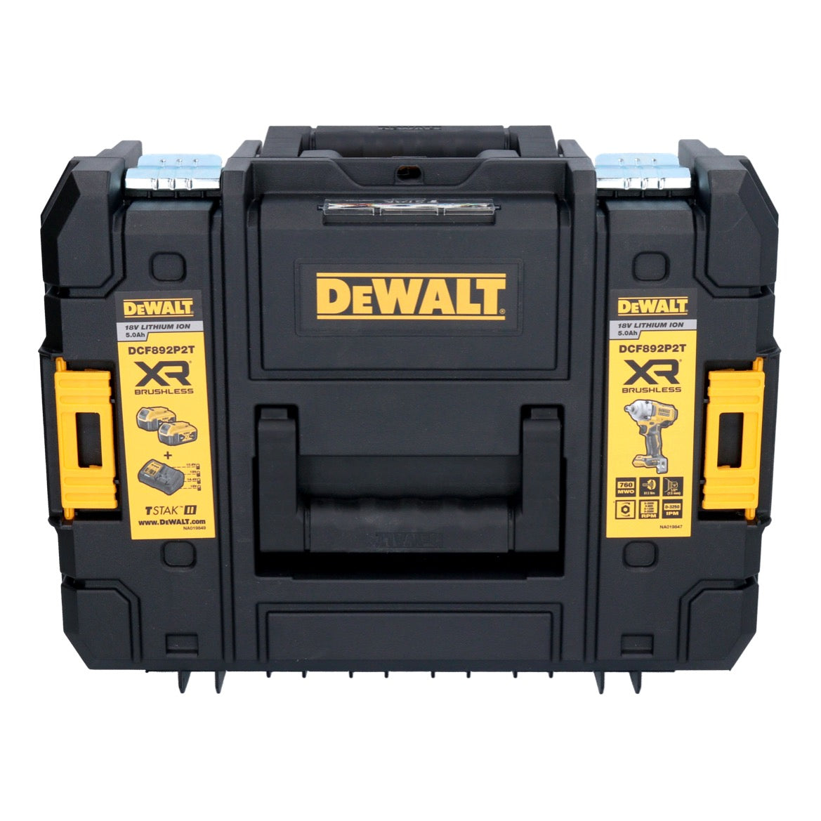 Clé à chocs sans fil DeWalt DCF 892 E2T 18 V 813 Nm 1/2" sans balai + 2x batterie 1,7 Ah + chargeur + TSTAK