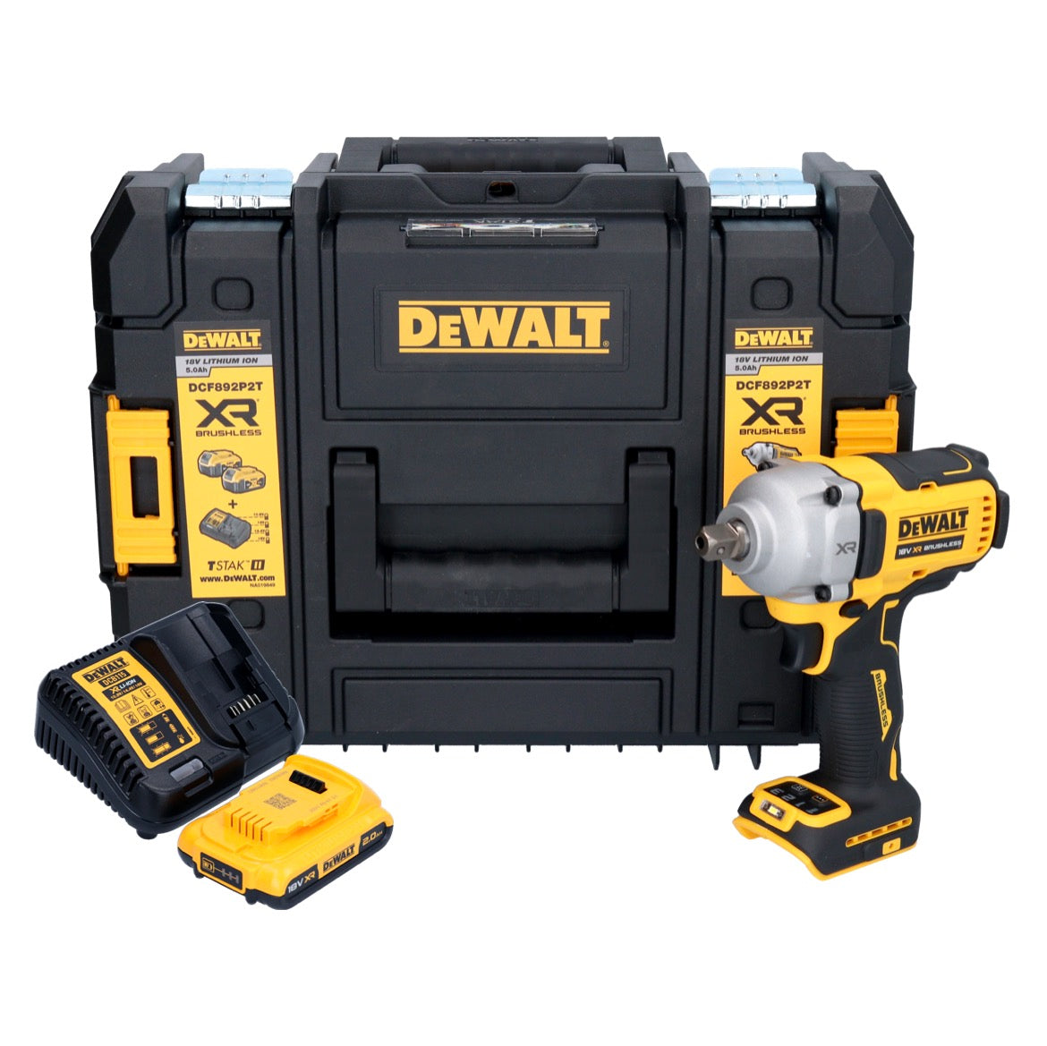 Clé à chocs sans fil DeWalt DCF 892 D1T 18 V 813 Nm 1/2" sans balai + 1x batterie 2,0 Ah + chargeur + TSTAK