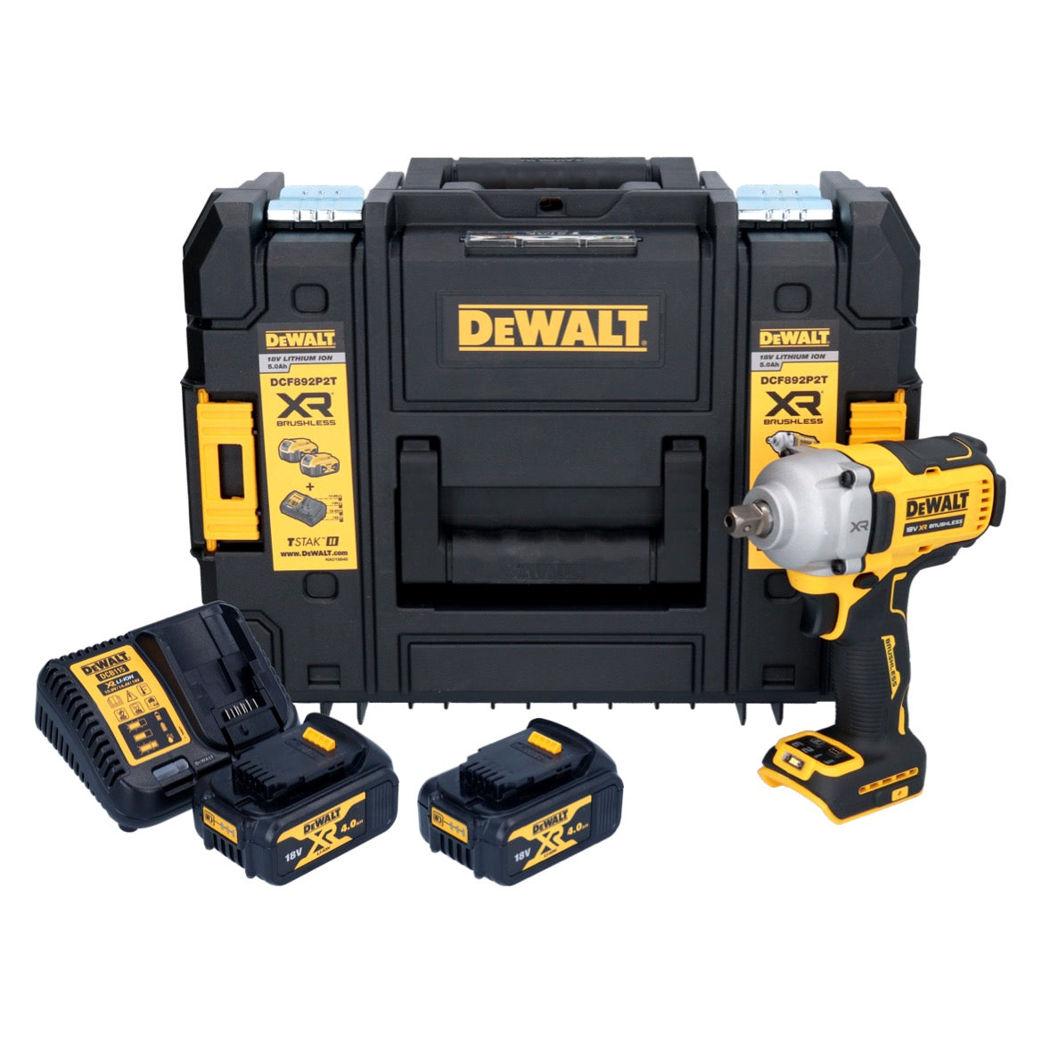 Clé à chocs sans fil DeWalt DCF 892 M2T 18 V 813 Nm 1/2" sans balai + 2x batterie 4,0 Ah + chargeur + TSTAK