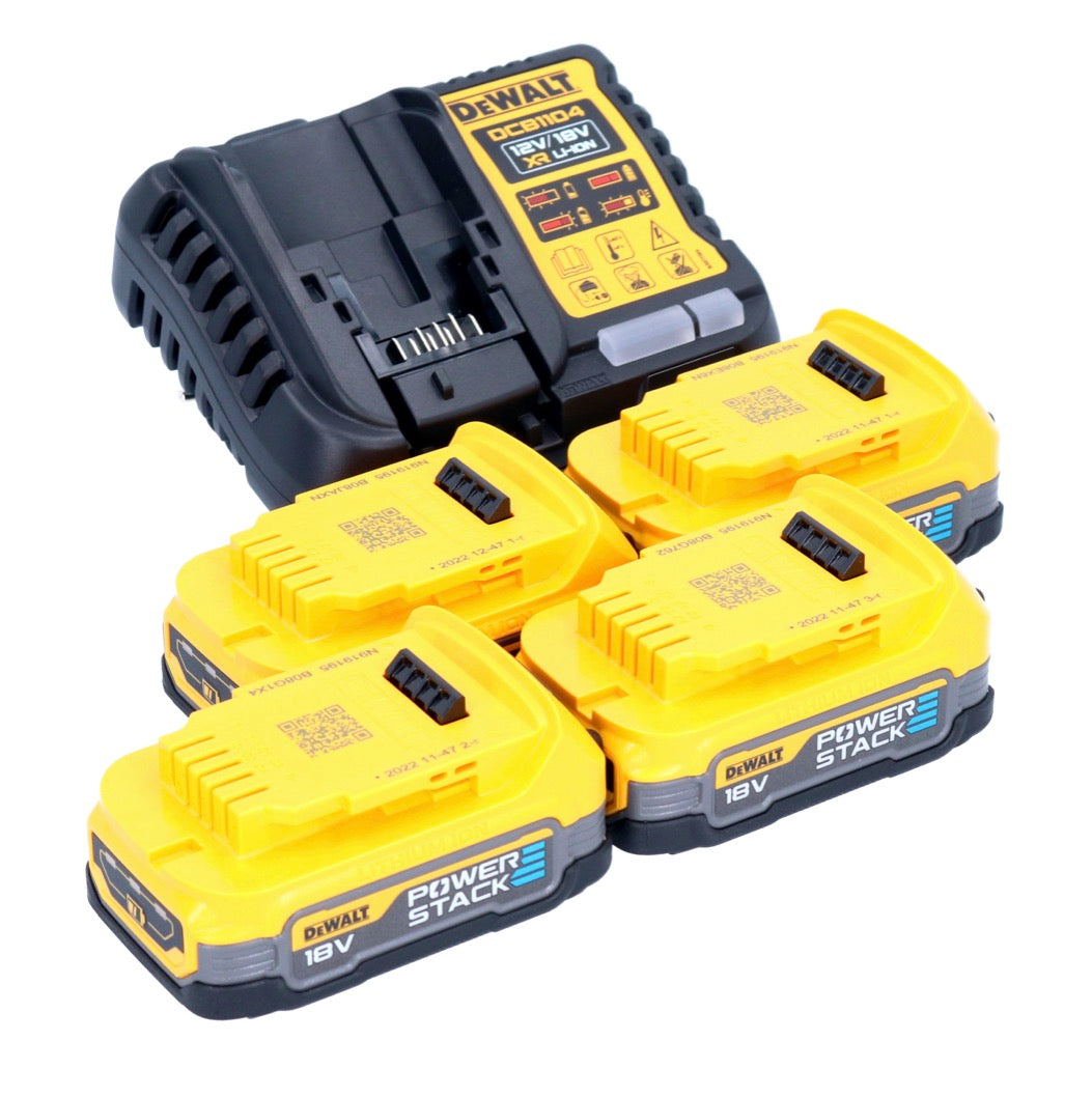 Kit de démarrage de batterie DeWalt DCB 1104 E4 12 V / 18 V 4x batterie Powerstack 1,7 Ah + chargeur DCB 1104