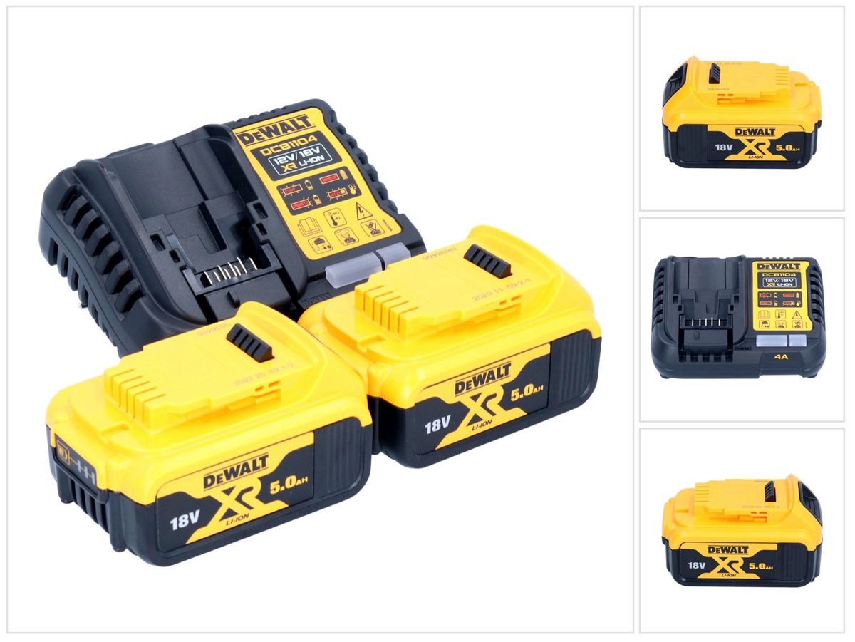 DeWalt DCB 1104 P2 kit de démarrage de batterie 12 V / 18 V 2x batteries 5,0 Ah + chargeur DCB 1104