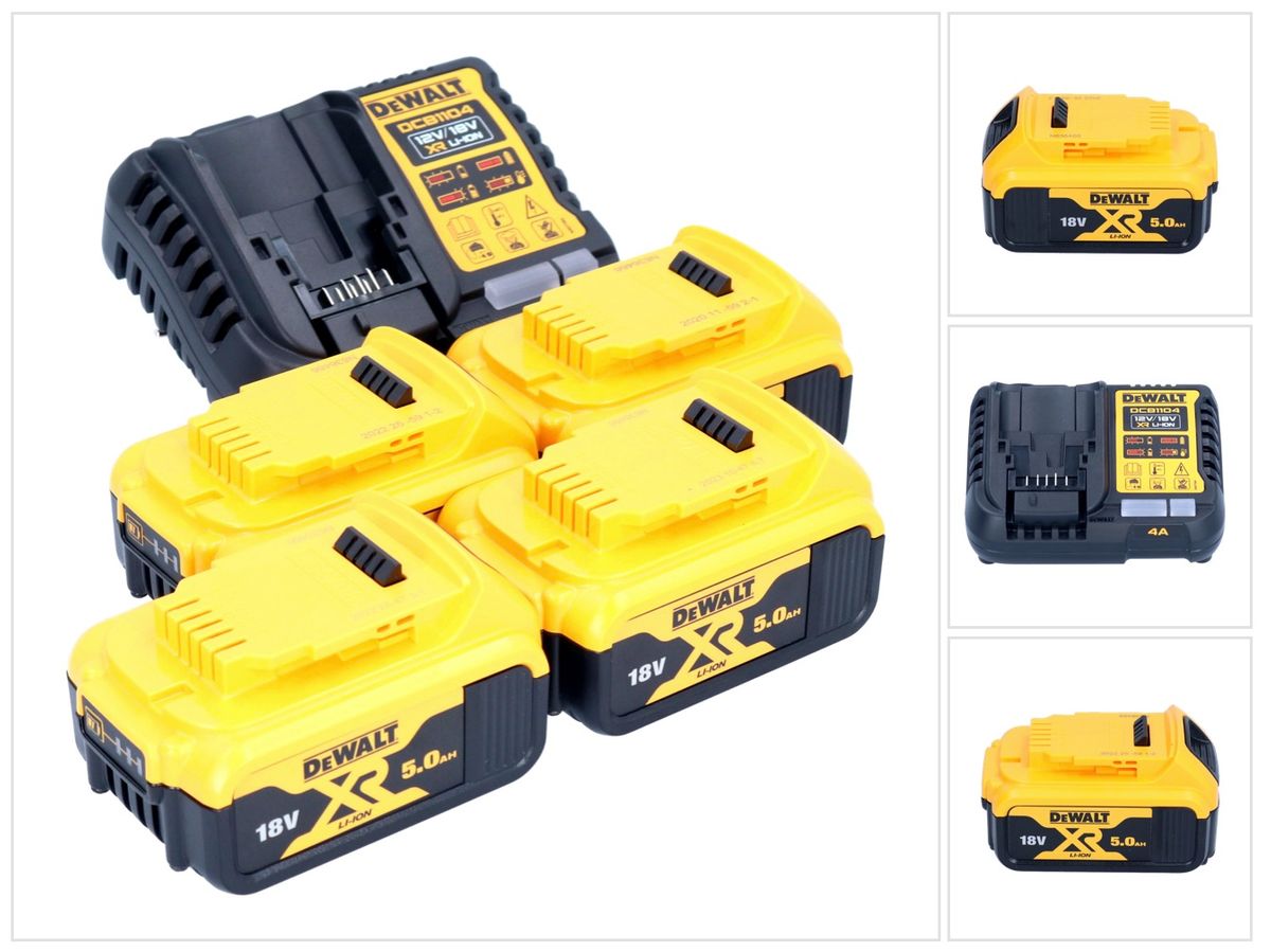 DeWalt DCB 1104 P4 kit de démarrage de batterie 12 V / 18 V 4x batteries 5,0 Ah + chargeur DCB 1104