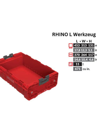 Toolbrothers RHINO L boîte à outils ULTRA Conteneur gerbable sur mesure 450 x 310 x 151 mm 9 l empilable