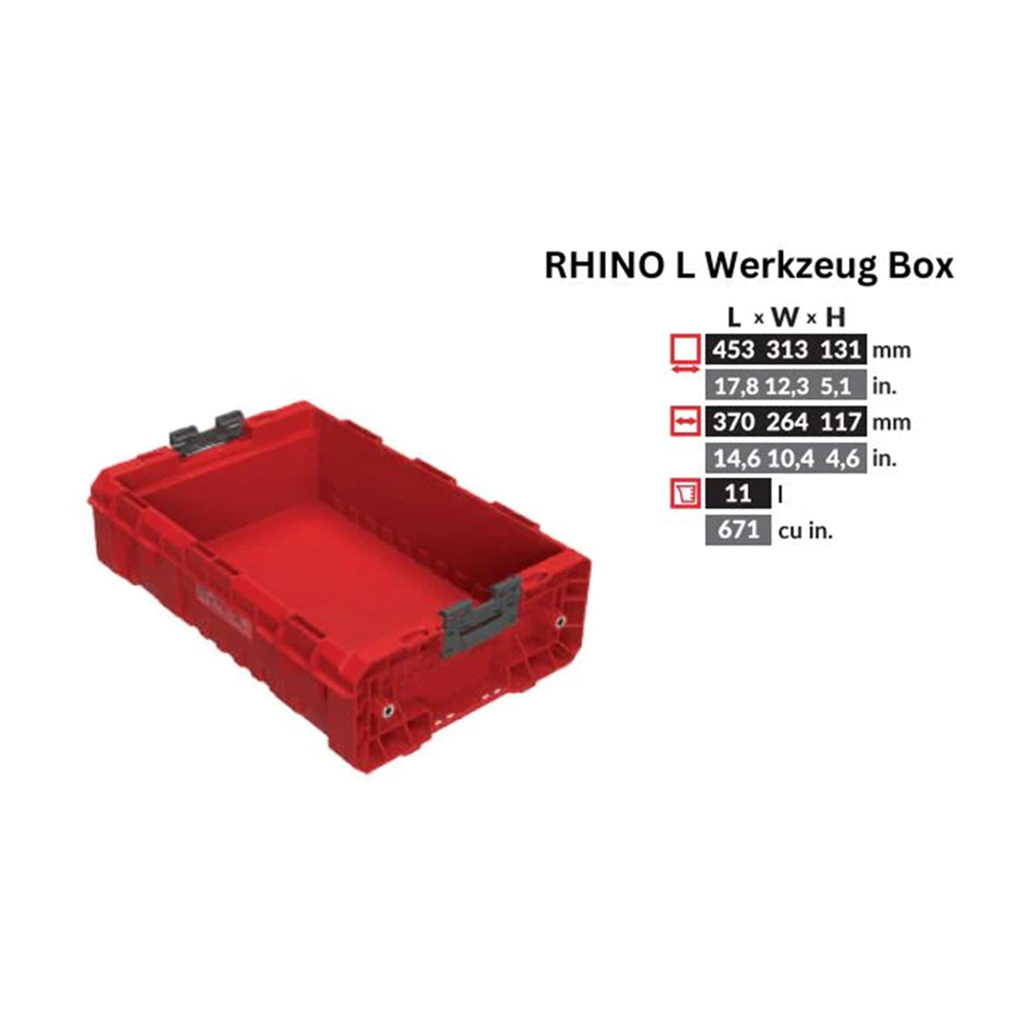 Toolbrothers RHINO L Werkzeug Box ULTRA Custom Stapelbehälter 450 x 310 x 151 mm 9 l stapelbar