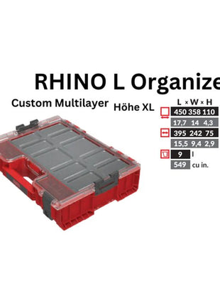 Toolbrothers RHINO L Organiseur ULTRA Hauteur XL Personnalisé Multicouche 452 x 358 x 110 mm 9 l empilable IP54