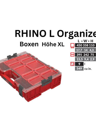 Toolbrothers RHINO L Organiseur ULTRA hauteur XL boîtes empilables 452 x 358 x 110 mm 9 l IP54 avec 8 compartiments