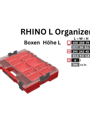 Toolbrothers RHINO L Organiseur ULTRA hauteur L boîtes 452 x 358 x 79 mm 6 l empilable IP54 avec 8 bacs