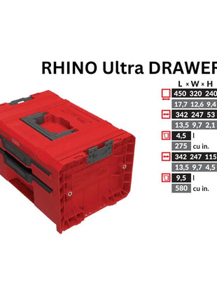 Toolbrothers RHINO L Drawer 2 ULTRA Organize+ mallette à outils 450 x 310 x 244 mm 14 l empilable IP54 avec 2 tiroirs