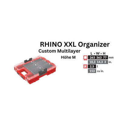 Toolbrothers RHINO XXL Organisateur ULTRA Hauteur M Personnalisé Multicouche empilable 365 x 265 x 77 mm 2,5 l IP66 avec insert en mousse