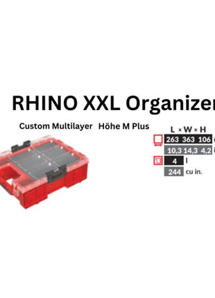 Toolbrothers RHINO XXL Organisateur ULTRA Hauteur M Plus Personnalisé Multicouche 364 x 264 x 106 mm 4 l empilable IP66