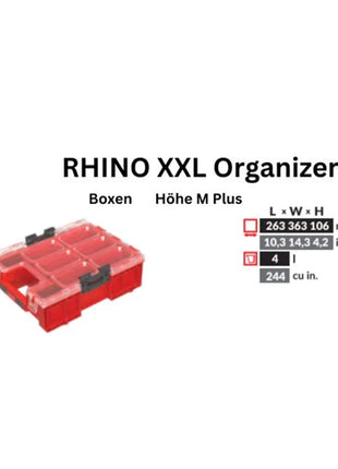 Toolbrothers RHINO XXL Organiseur ULTRA hauteur M Plus boîtes 364 x 264 x 106 mm 4 l empilable IP66