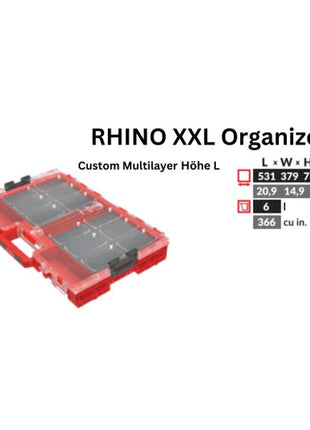 Toolbrothers RHINO XXL Organisateur ULTRA Hauteur L Personnalisé Multicouche empilable 531 x 379 x 77 mm 6 l IP66 avec insert en mousse