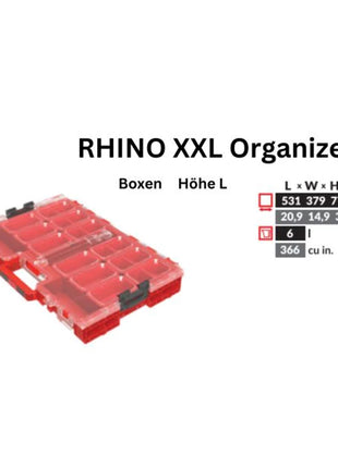 Toolbrothers RHINO XXL organiseur ULTRA hauteur L boîtes empilables 531 x 379 x 77 mm 6 l IP66 avec 10 bacs