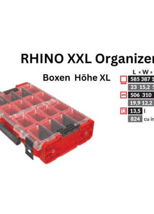 Toolbrothers RHINO XXL Organiseur ULTRA Hauteur XL Boîtes Personnalisées 582 x 387 x 131 mm 13,5 l IP66 avec 8 compartiments et 6 séparateurs