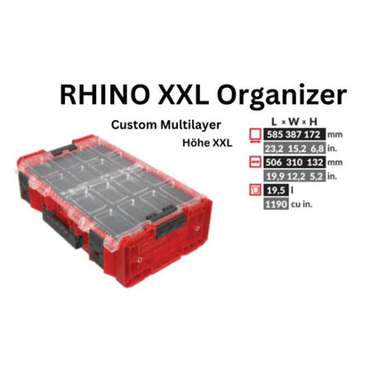 Toolbrothers RHINO XXL Organiseur ULTRA Hauteur 2XL Personnalisé Multicouche empilable 582 x 387 x 172 mm 13,5 l IP66 avec insert en mousse