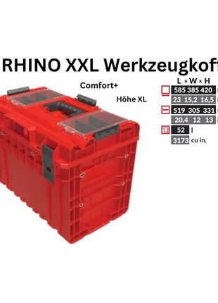 Mallette à outils Toolbrothers RHINO XXL ULTRA Confort+ hauteur XL Organisateur modulaire sur mesure 585 x 385 x 420 mm 52 l empilable IP66