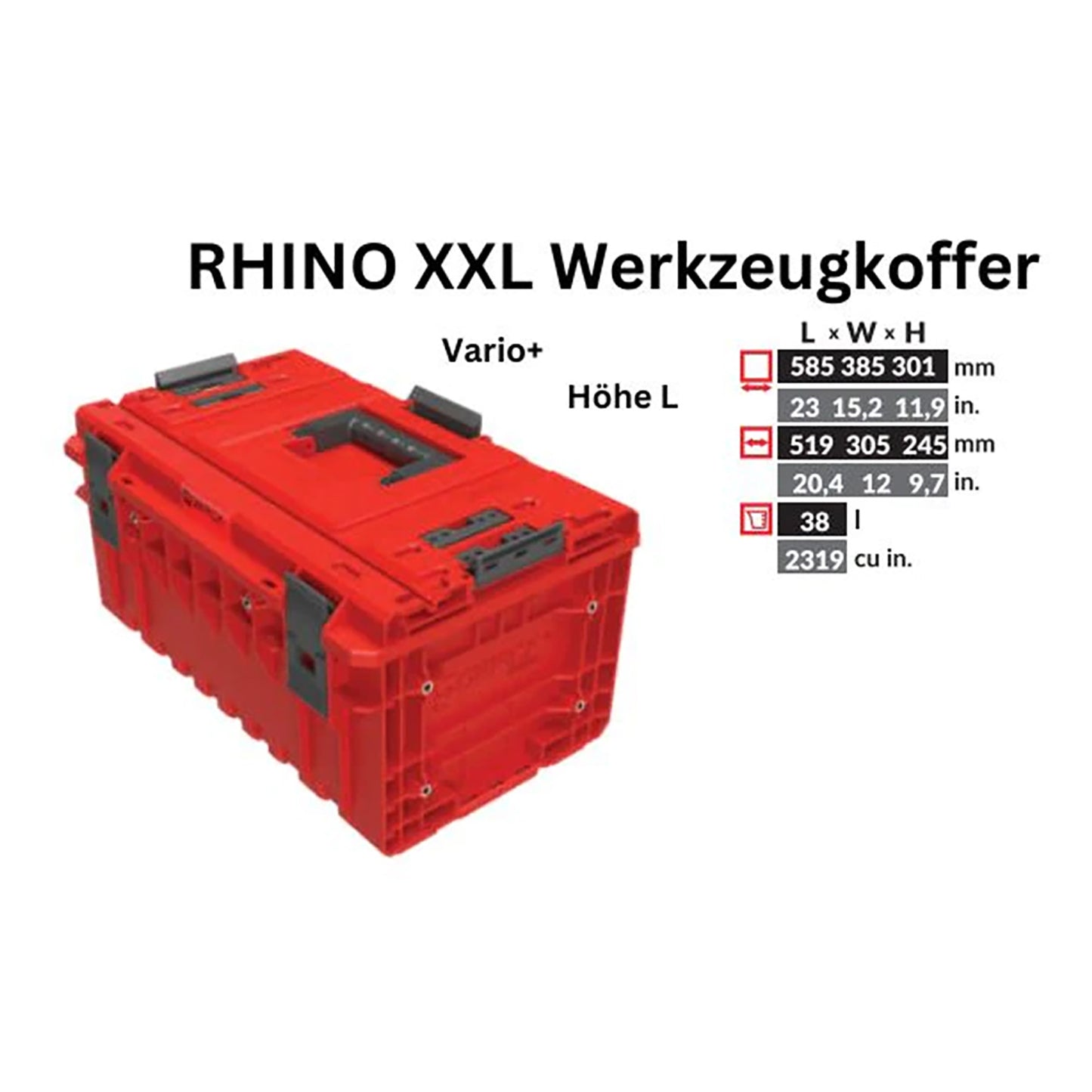 Mallette à outils Toolbrothers RHINO XXL ULTRA Vario+ hauteur L Organisateur modulaire sur mesure 585 x 385 x 320 mm 38 l empilable IP66