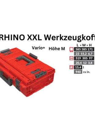 Mallette à outils Toolbrothers RHINO XXL ULTRA Vario+ hauteur M Organisateur modulaire sur mesure 585 x 385 x 190 mm 15,4 l empilable IP66