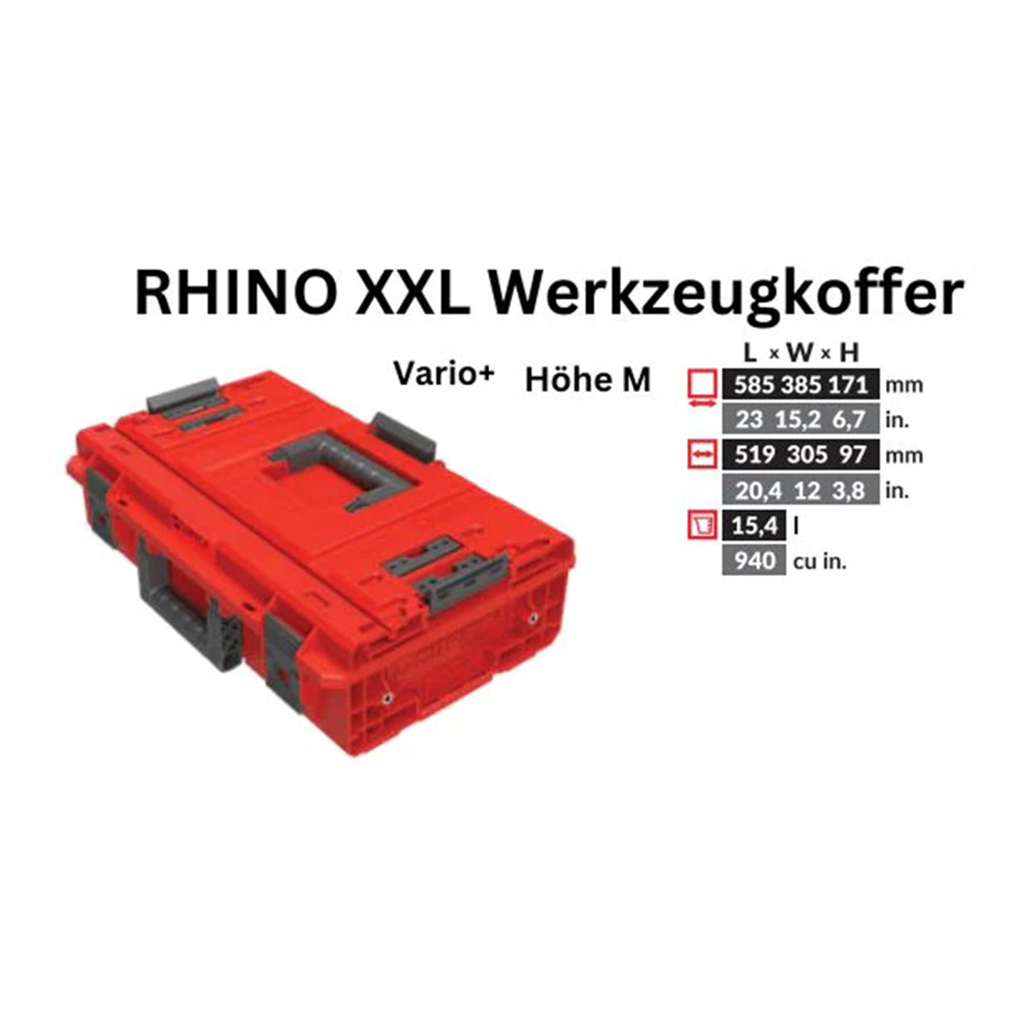 Mallette à outils Toolbrothers RHINO XXL ULTRA Vario+ hauteur M Organisateur modulaire sur mesure 585 x 385 x 190 mm 15,4 l empilable IP66