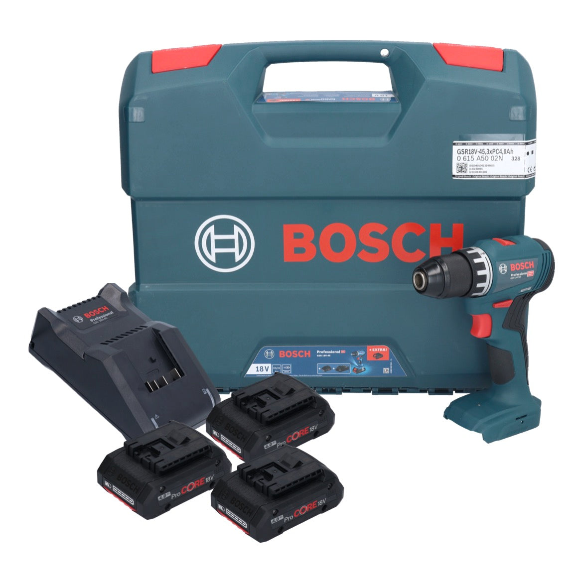 Bosch GSR 18V-45 Professional perceuse-visseuse sans fil 18 V 45 Nm sans balais (0615A5002N) + 3x batterie ProCORE 4,0 Ah + chargeur + mallette en L