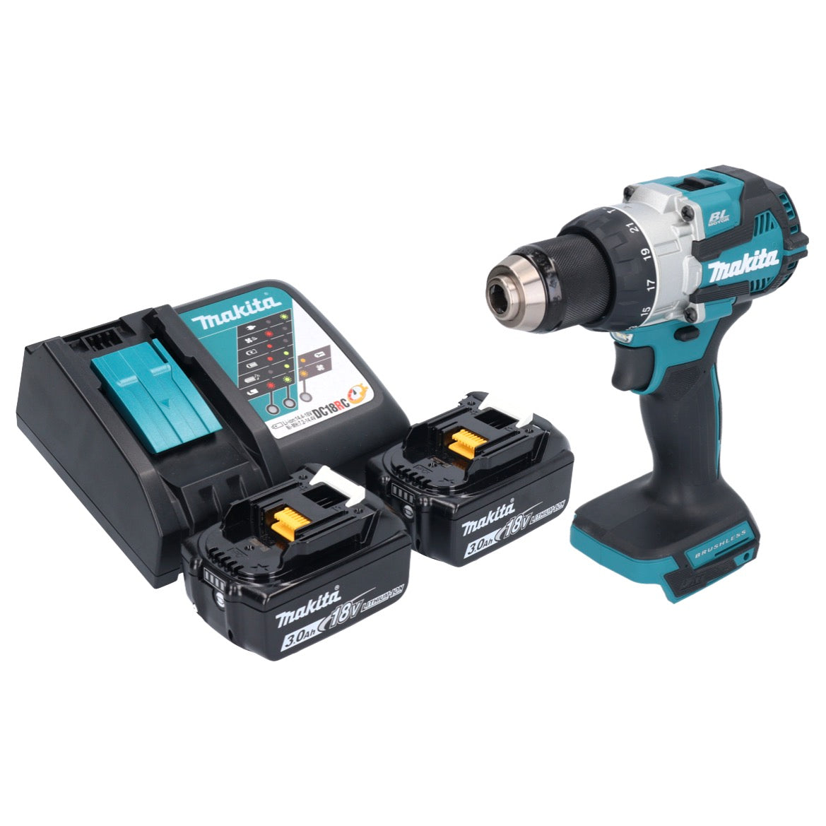 Makita DHP 489 RF perceuse à percussion sans fil 18 V 73 Nm sans balais + 2 batteries 3,0 Ah + chargeur