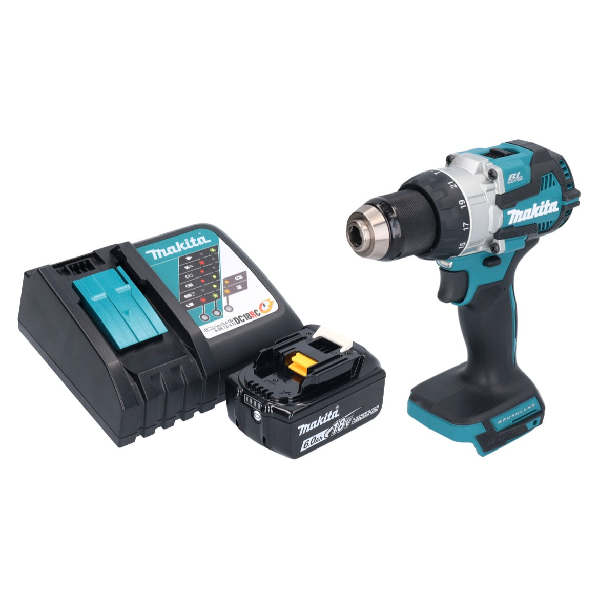 Makita DHP 489 RG1 Akku Schlagbohrschrauber 18 V 73 Nm Brushless + 1x Akku 6,0 Ah + Ladegerät