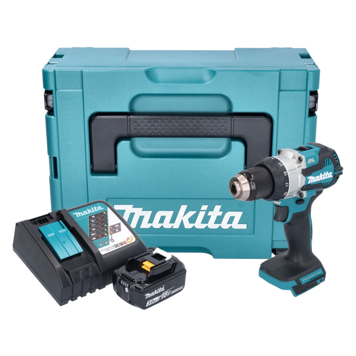 Makita DHP 489 RF1J perceuse à percussion sans fil 18 V 73 Nm sans balai + 1x batterie 3,0 Ah + chargeur + Makpac