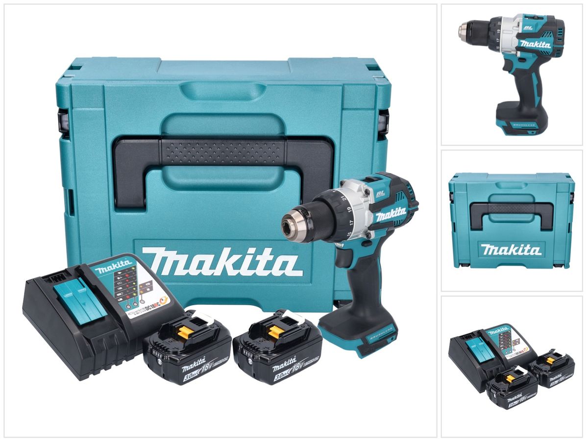 Makita DHP 489 RFJ perceuse à percussion sans fil 18 V 73 Nm sans balai + 2x batteries 3,0 Ah + chargeur + Makpac