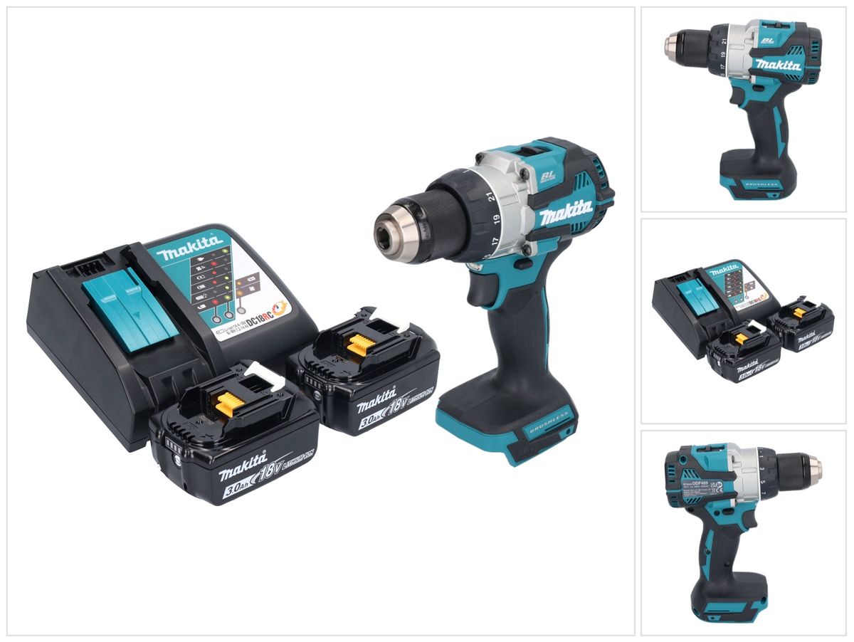 Makita DDF 489 RF perceuse-visseuse sans fil 18 V 73 Nm sans balai + 2x batteries 3,0 Ah + chargeur