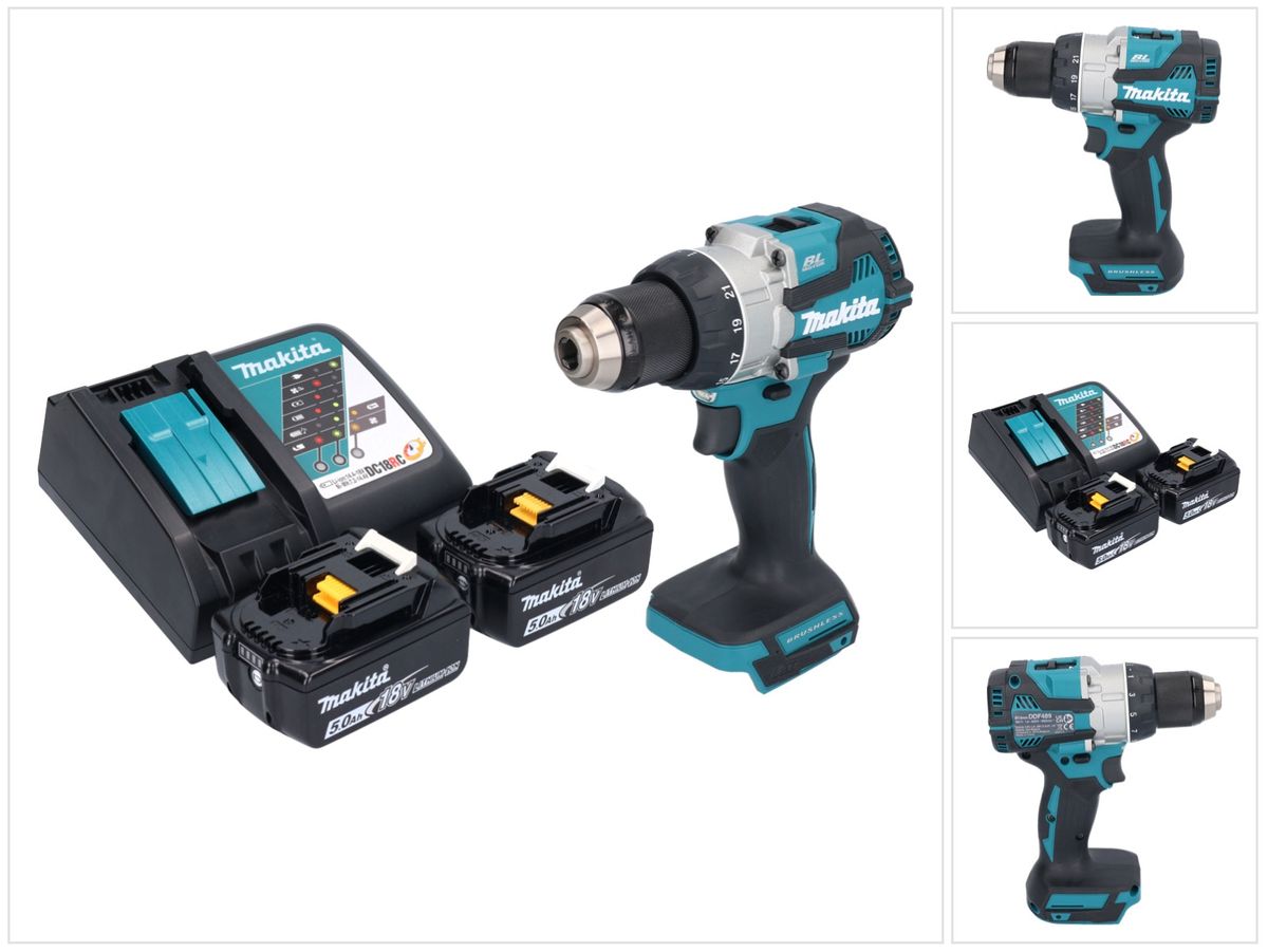 Makita DDF 489 RT Akku Bohrschrauber 18 V 73 Nm Brushless + 2x Akku 5,0 Ah + Ladegerät